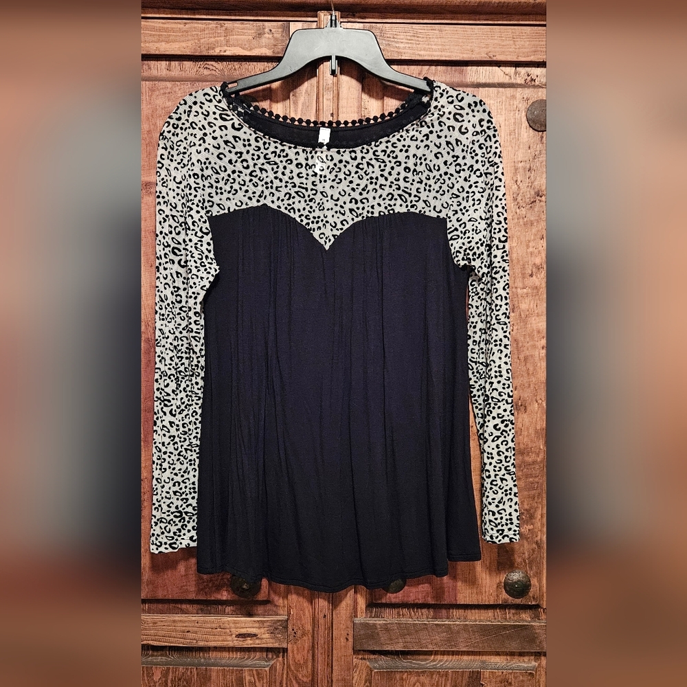 White/Black Animal Print Top